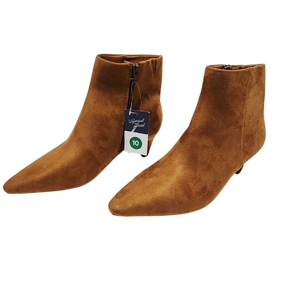 Womens Tan Faux Suede Pointed Toe Ankle Boots With Kitten Heel Size 10 - Picture 4 of 10